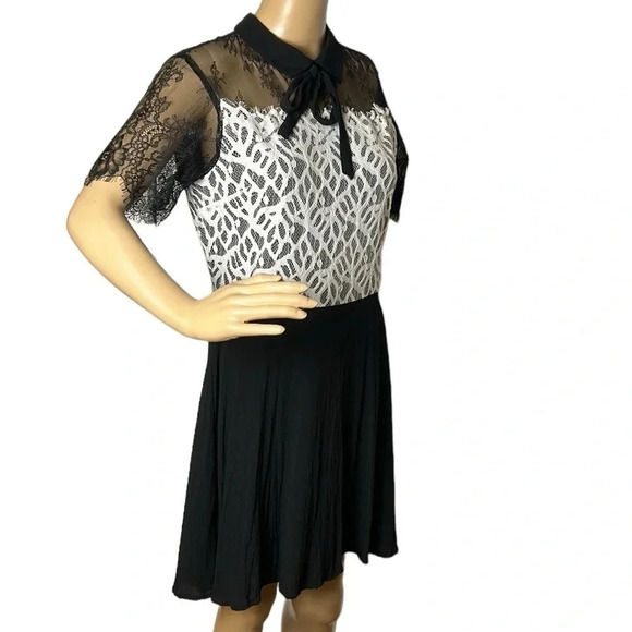 Simons Twik sheer ,lace dress,fray,lined,bow,shirt collar,Colorblock,multi media - Picture 2 of 16